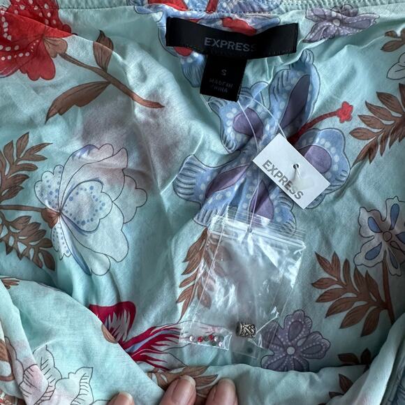 Sm Y2K VTG NWT Express Blue Tiered Mini Skirt Floral Rhinestone Coquette Fairy - Picture 4 of 7